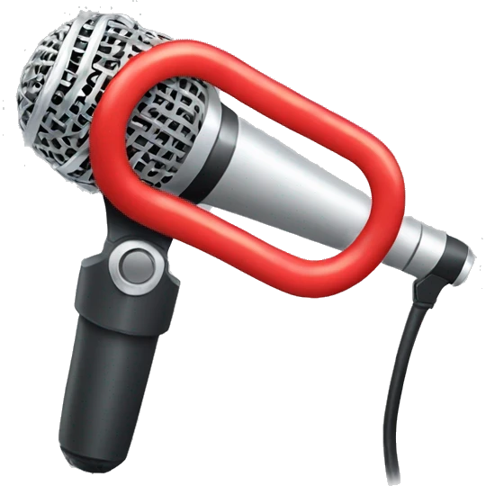 a microphone with a microphone arm and on top there is a red ring on emoji