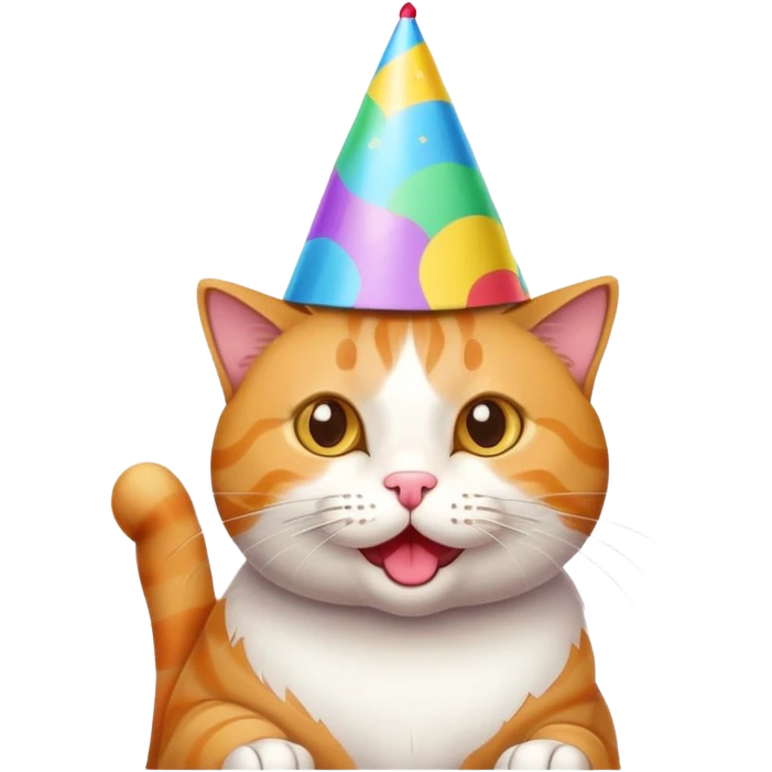 Cat wearing a party hat celebrating birthday emoji
