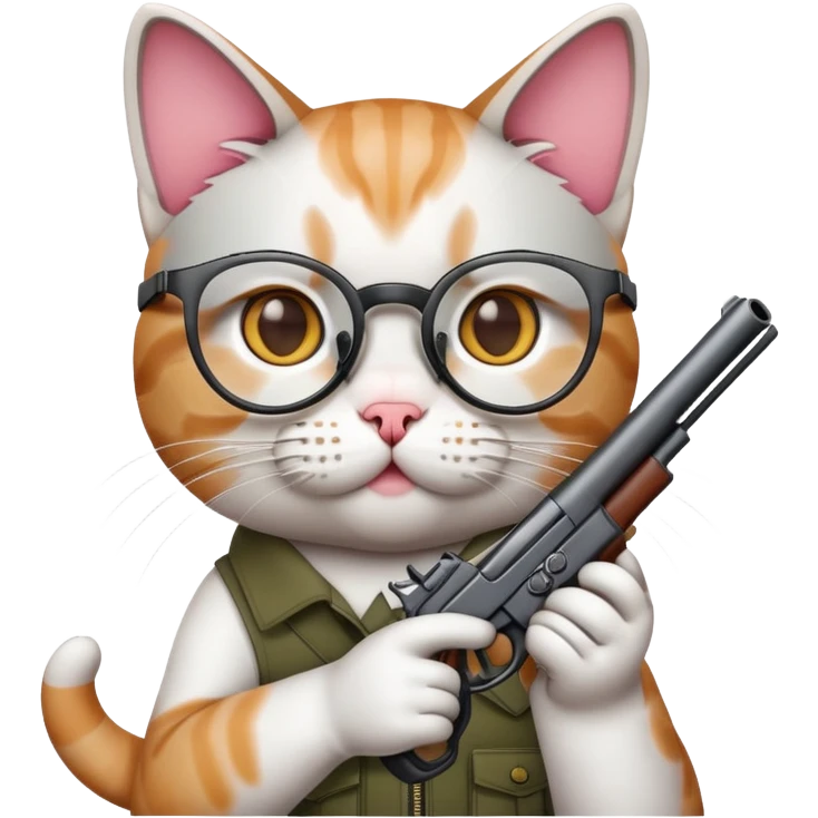 A cat with glasses and a gun emoji