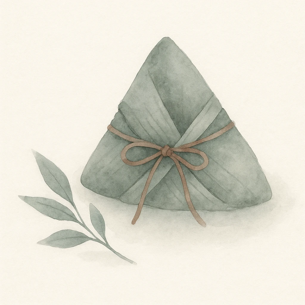 端午节粽子，水墨画风格，淡雅墨色，突出中国传统文化气息, ink wash painting style, elegant ink color, highlighting Chinese traditional culture emoji