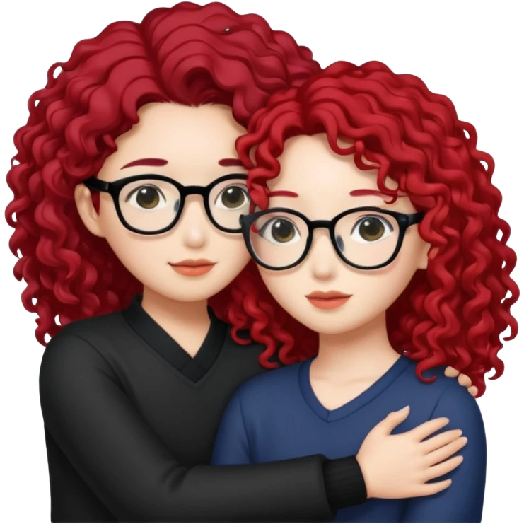 une star de Kpop asiatique avec les cheveux noir  qui fait un câlin a une fille qui a des lunette et des cheveux rouge et bouclé  emoji