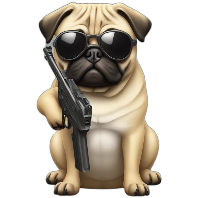 pug with a gun with sunglass emoji