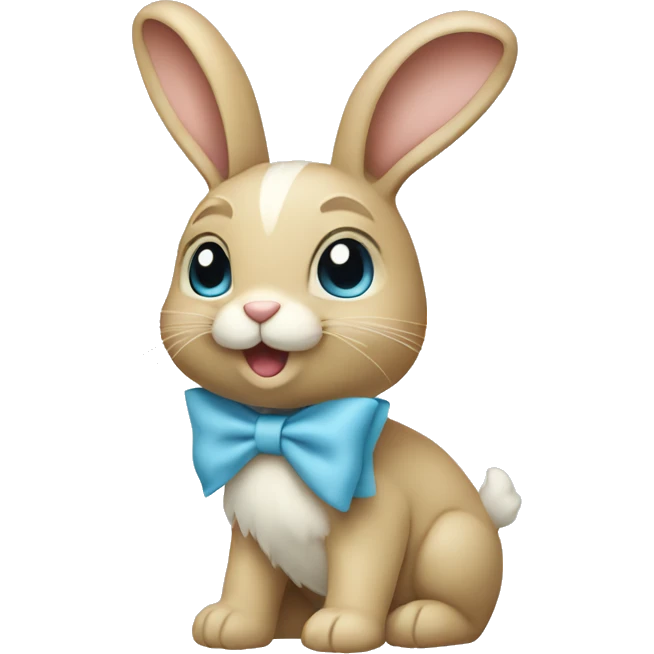 Beige toy rabbit with light blue bow emoji