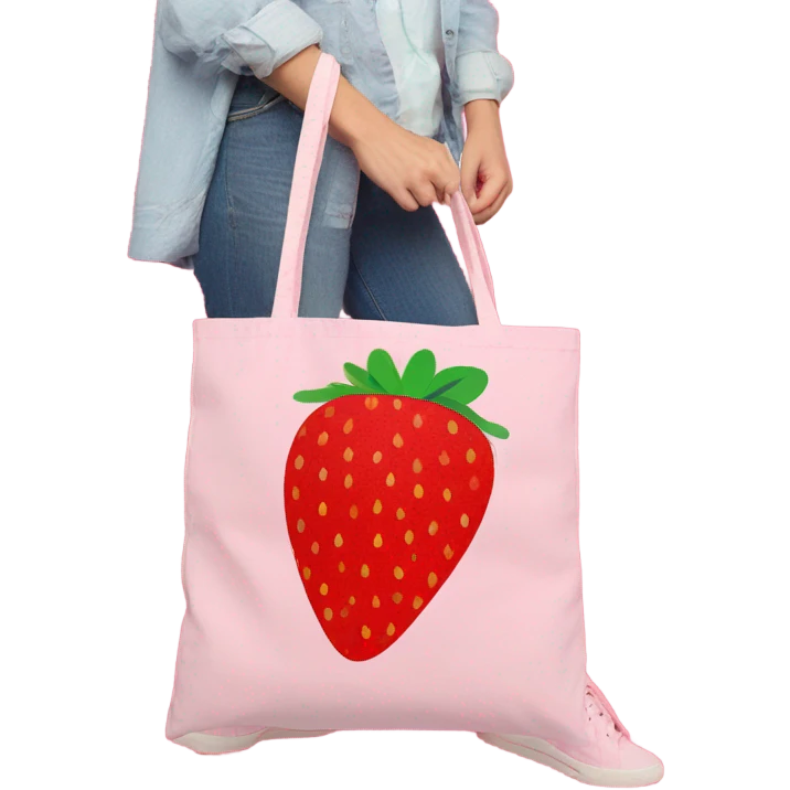 Strawberry print tote bag with pink background & handles  emoji