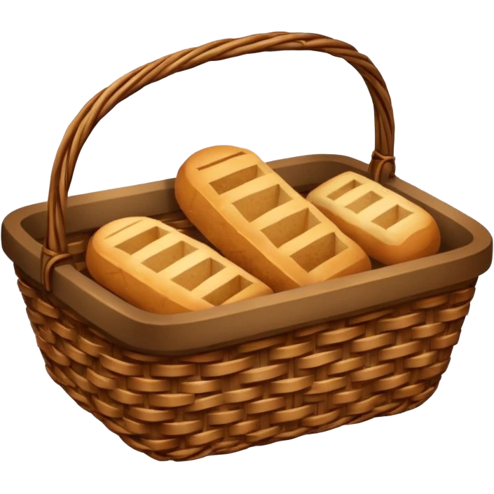Create an emoji representing empty carbohydrate stores: depict a nearly empty bread basket with only a few crumbs left, overlaid by a fading low-battery symbol to signal depleted carb energy. emoji