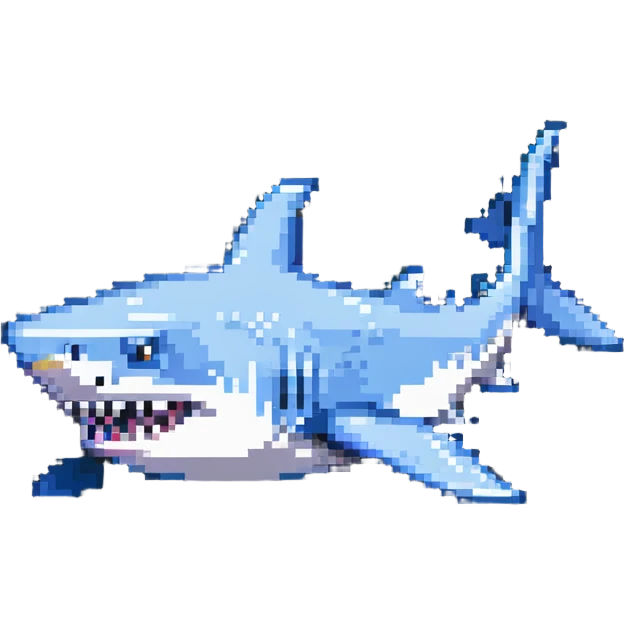 shark with sneakers on fins, fun and quirky pixel art emoji