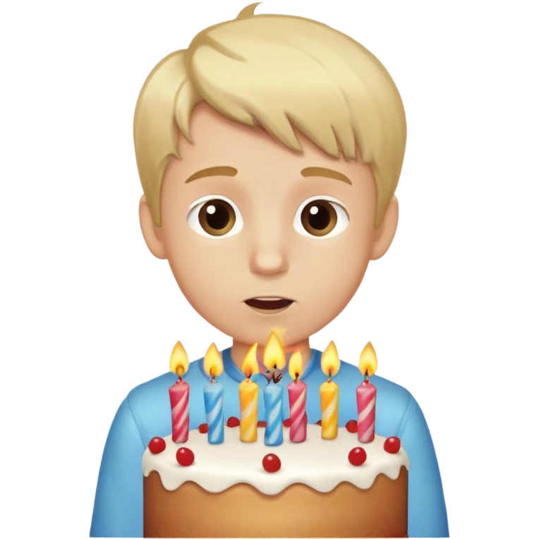 Blonde haired boy blowing out candles on cake emoji