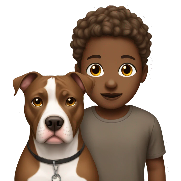 A brown skin boy and a white and brown pitbull emoji