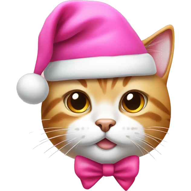 Cat with pink Santa hat with pink bow also on the hat emoji