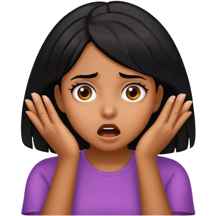 Shocked girl face and hands on face , black hair  emoji