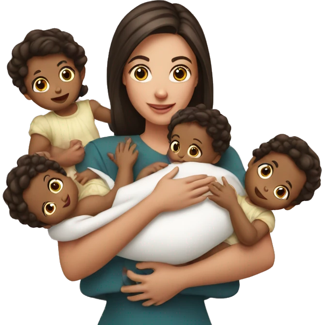 Brunette holding five babies emoji
