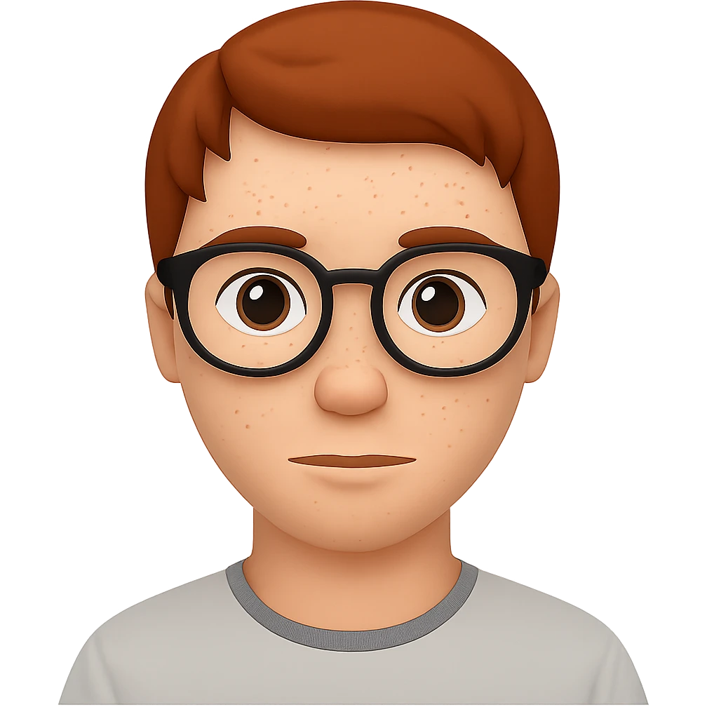 Add glasses to the freckled man with straight hair in emoji style, no background. emoji
