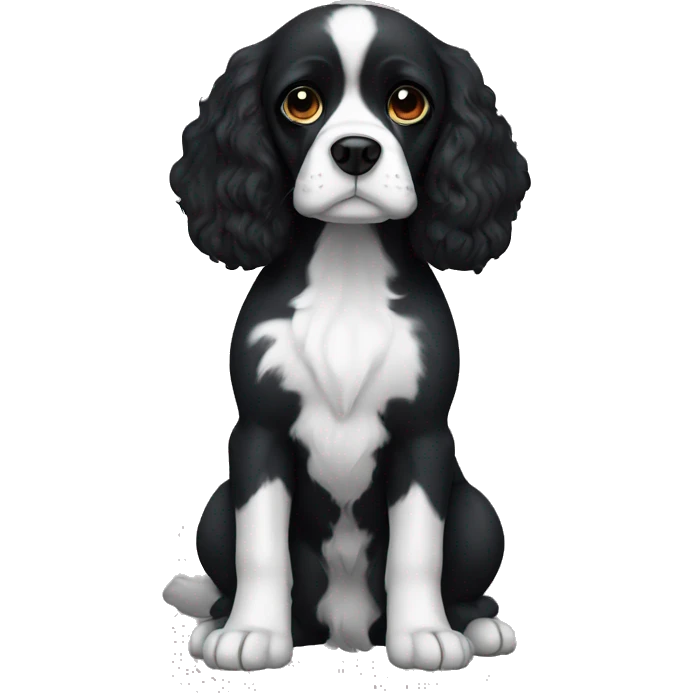 Small completely black king spaniel with black fur on face and white stripe on chest emoji