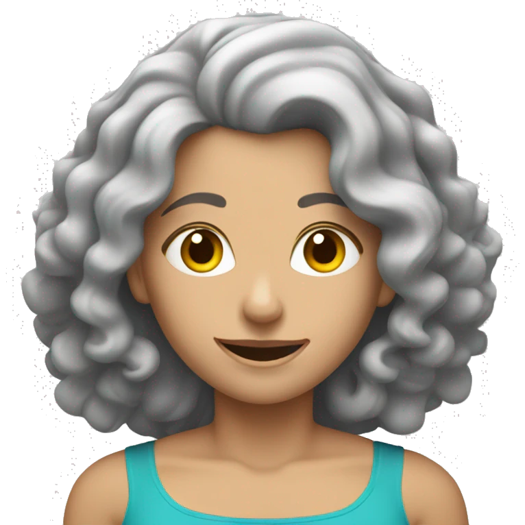 Caucasian women with curly gray hair lifting weights emoji