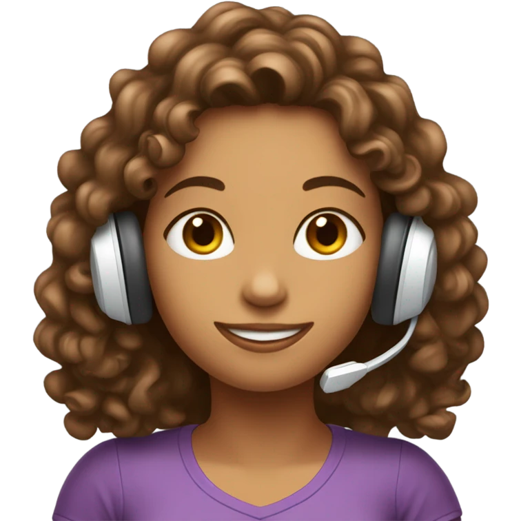 Tanned girl with long curly hair with gaming headset and coffee emoji