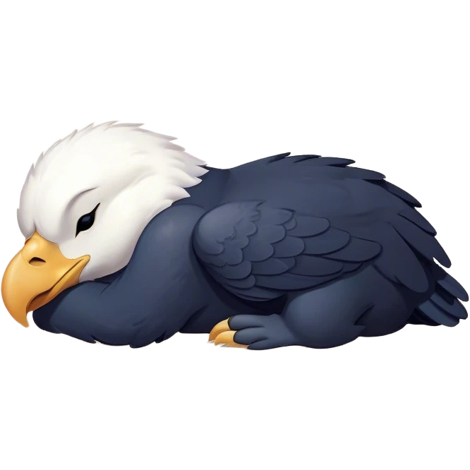 Meme-Worthy Cute Sleeping American Eagle Portrait Emoji, Head resting peacefully with a contented smile, showcasing a broad, stately form with eyes gently closed in serene slumber and a striking contrast of white head and dark body, Simplified yet adorably endearing features, highly detailed, glowing with a soft, drowsy majestic light, high shine, relaxed and utterly lovable, stylized with an air of playful laziness, soft glowing outline, capturing the essence of a sleeping American eagle that feels destined to become the next viral icon of adorable rest! emoji