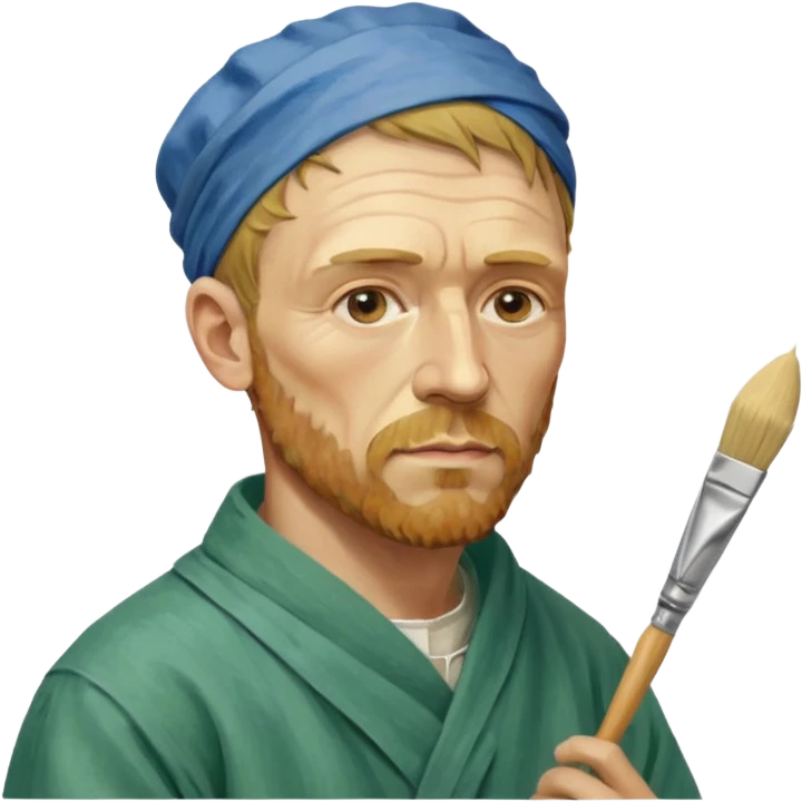 an gogh paints on a canvas. On his right ear he has a bandage emoji