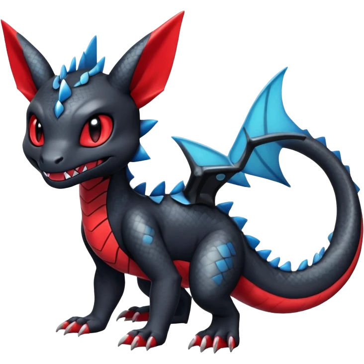 Cute Shiny Guilmon-Salandit-Umbreon-Fakémon-hybrid-creature (full body)  emoji