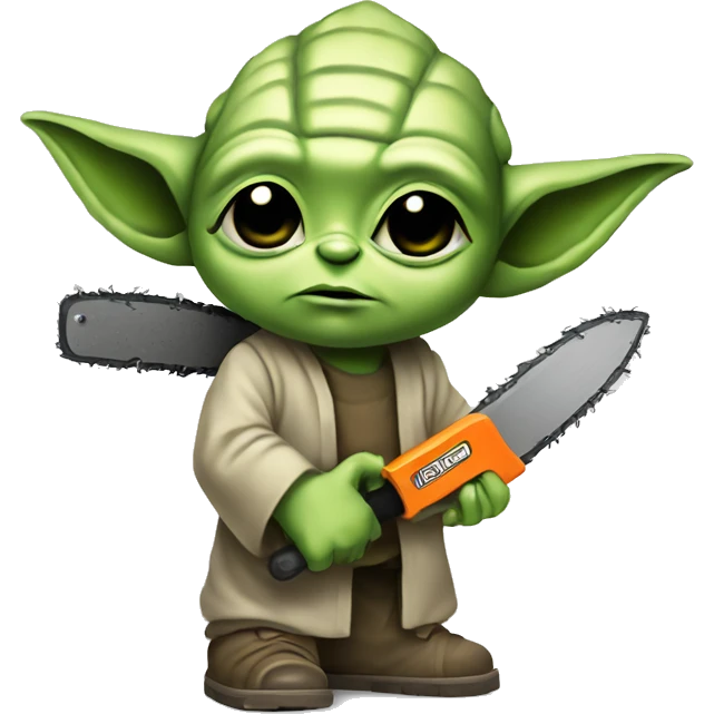 Yoda’s kid saws with a chainsaw. In a painted style emoji