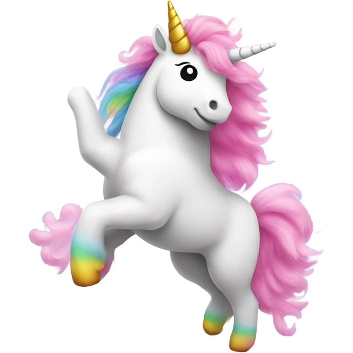 Pink fluffy unicorn dancing on rainbow  emoji