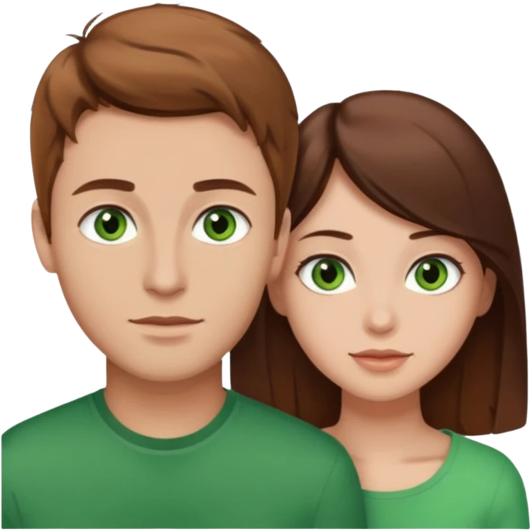 A boyfriend with light brown hair and green eyes next to his girlfriend with dark brown hair and brown eyes emoji