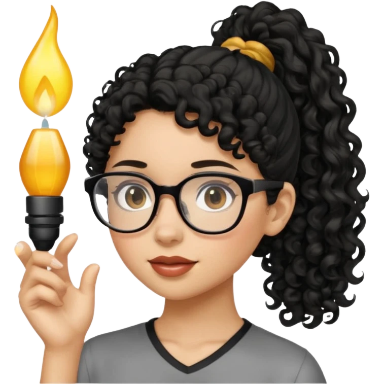 hija con gafas y cabello rizos de color negro con una cola de caballo alta emoji