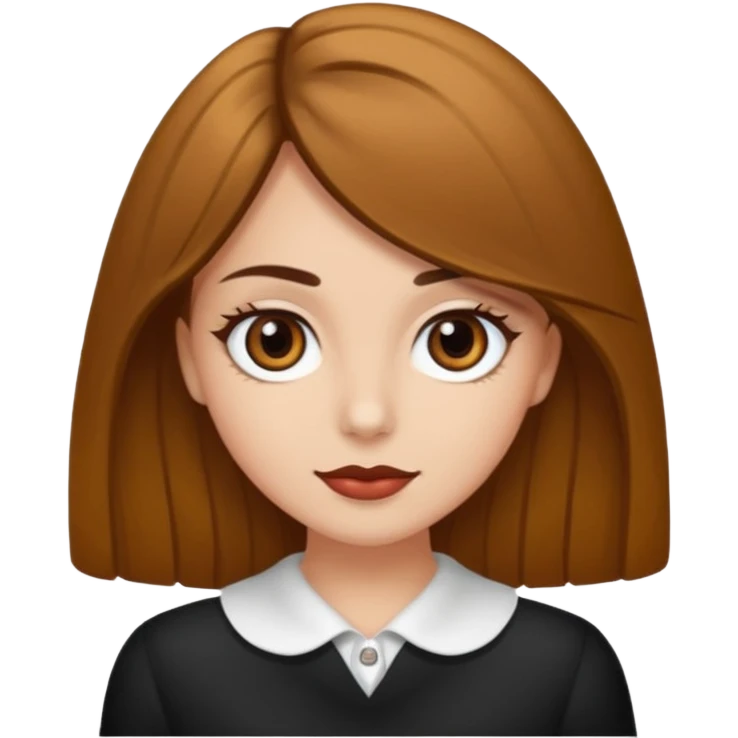 Emoji de chica blanca con cabello castaño oscuro lacio y ojos cafés con pestañas bonitas emoji