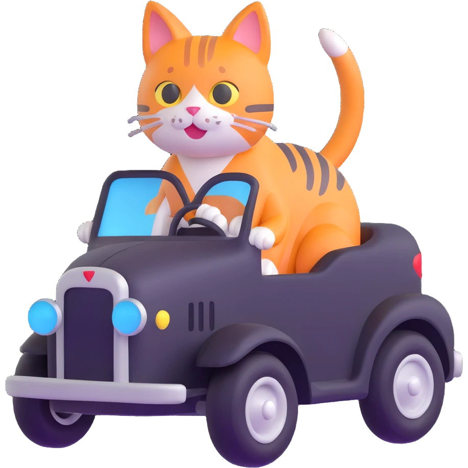 cat driving a cartoon car emoji