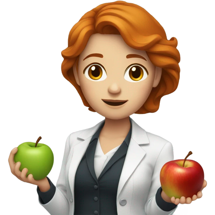 medium red hair woman nutritionist with apple emoji