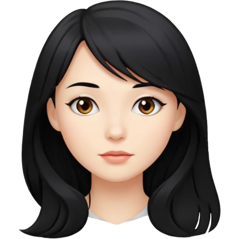 beautiful woman with long black hair and side bangs, neutral expression emoji