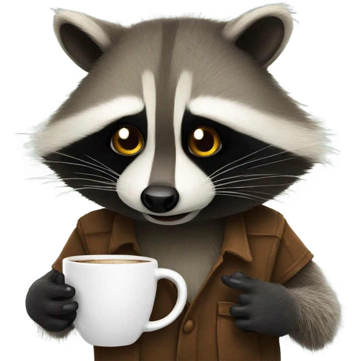 Realistic Raccoon holding a cup of coffee emoji