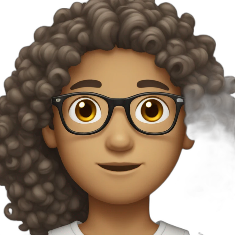 moroccan curly brown hair boy, with black glasses. and white skin tone emoji