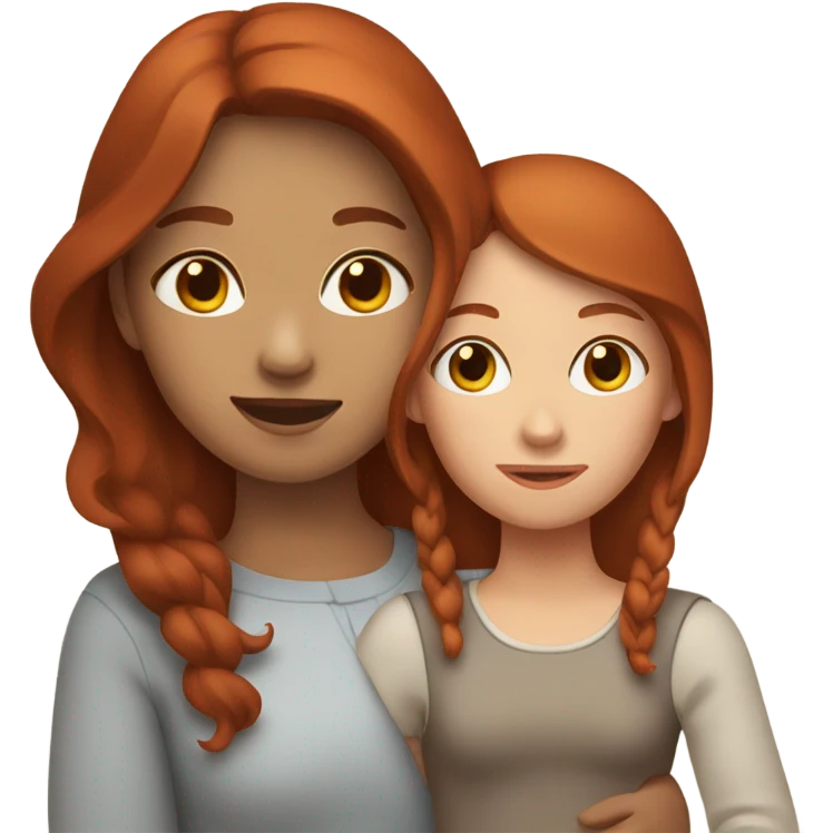 Red hair mom holding brown hair daughter emoji