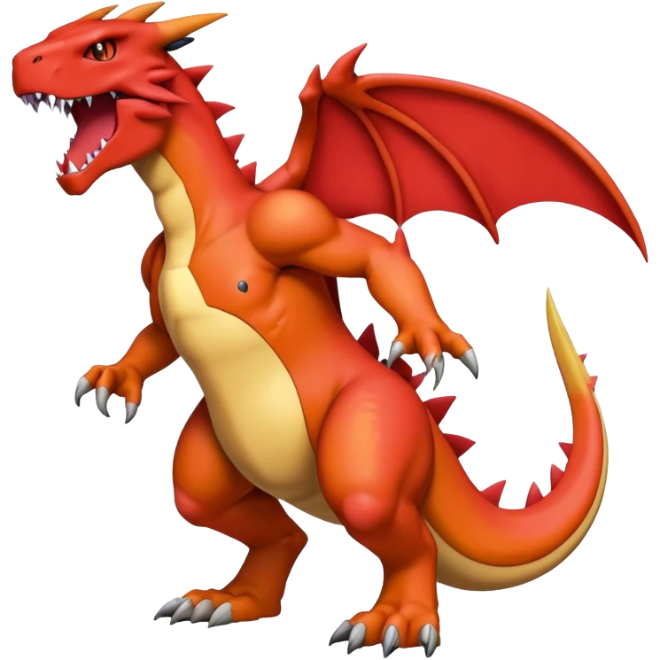 Cool edgy Guilmon-Agumon-Charizard-Digimon, full body emoji