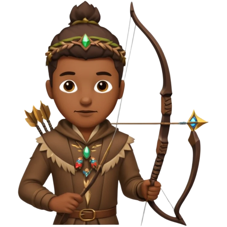 The classic hunter image with a bow and arrow on his back, dressed in brown with some animal made decorations emoji