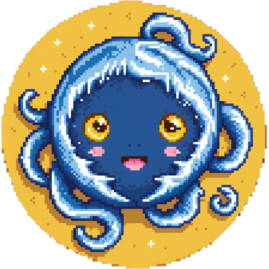 Neptune planet with deep blue surface and visible swirling patterns with a cute face emoji