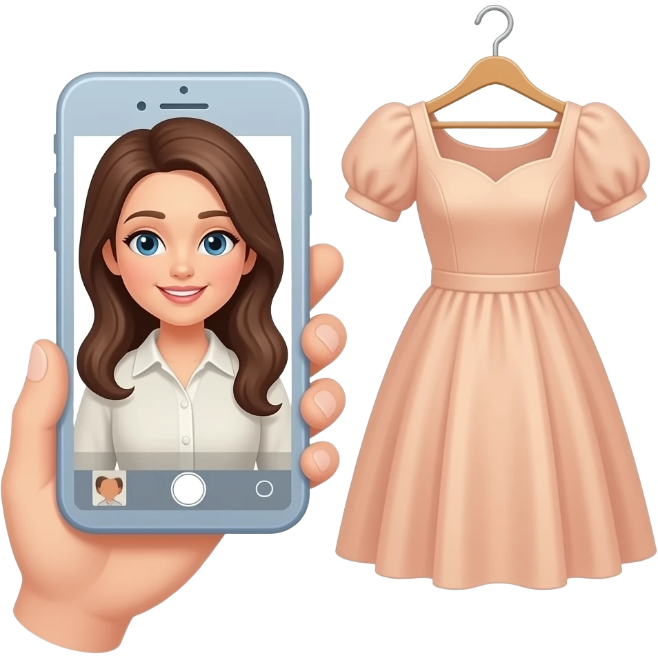 hand taking photo with her iphone to a hanging dress emoji