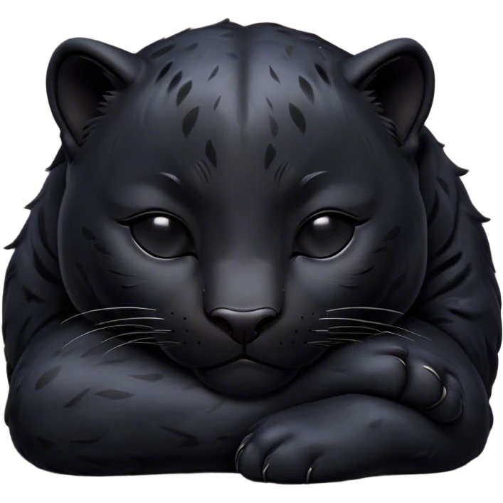 Meme-Worthy cute Sleeping black Panther Portrait Emoji, Head resting peacefully with a contented smile, showcasing a luxuriously sleek form and eyes gently closed in serene slumber, Simplified yet comically adorable features, highly detailed, glowing with a soft, drowsy dark light, high shine, relaxed and utterly lovable, stylized with an air of playful laziness, bright and heartwarming, soft glowing outline, capturing the essence of a sleeping black Panther that feels destined to become the next viral icon of adorable rest! emoji
