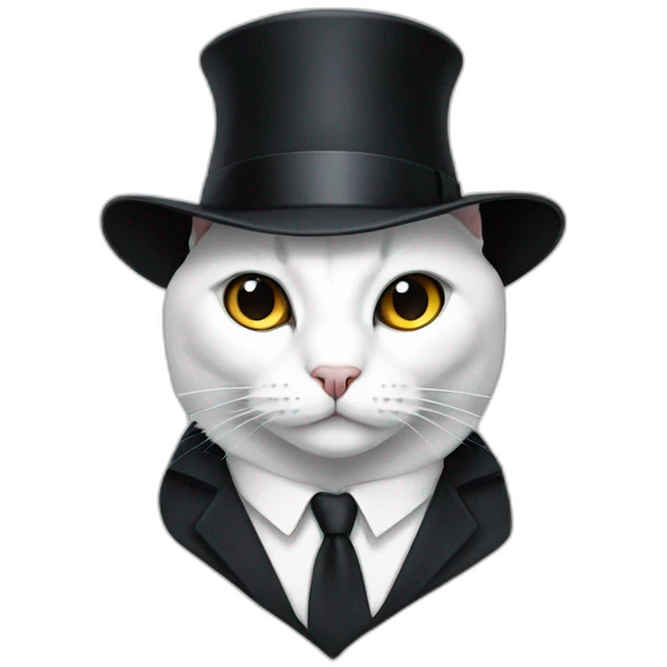 A white cat in a suit with a black hat emoji
