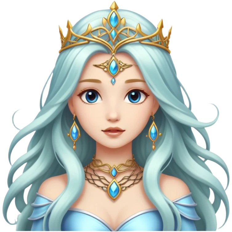 Beautiful fantasy girl with metal jewelry and long flowing hair, fantasy princess emoji