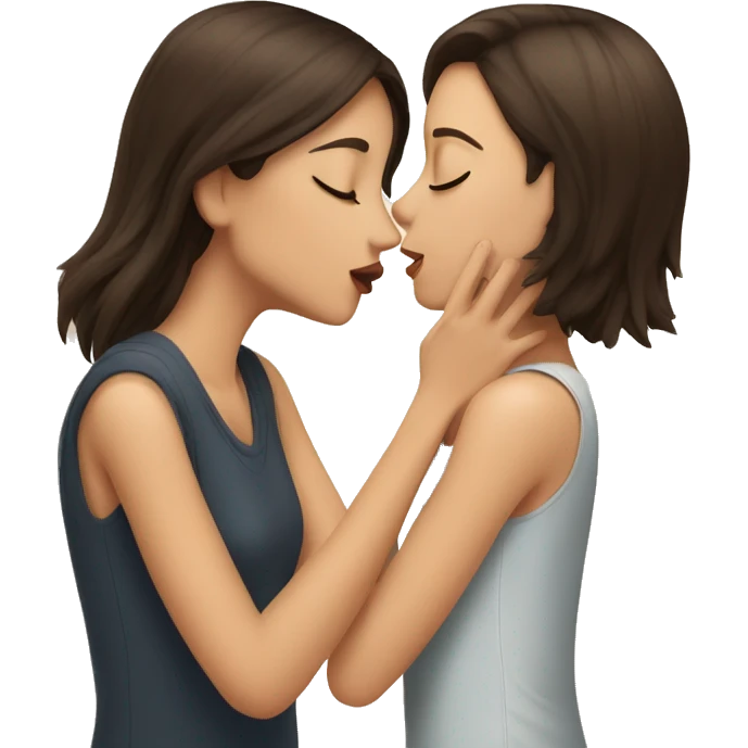 Short long haired brunette girl kisses tall short haired girl emoji