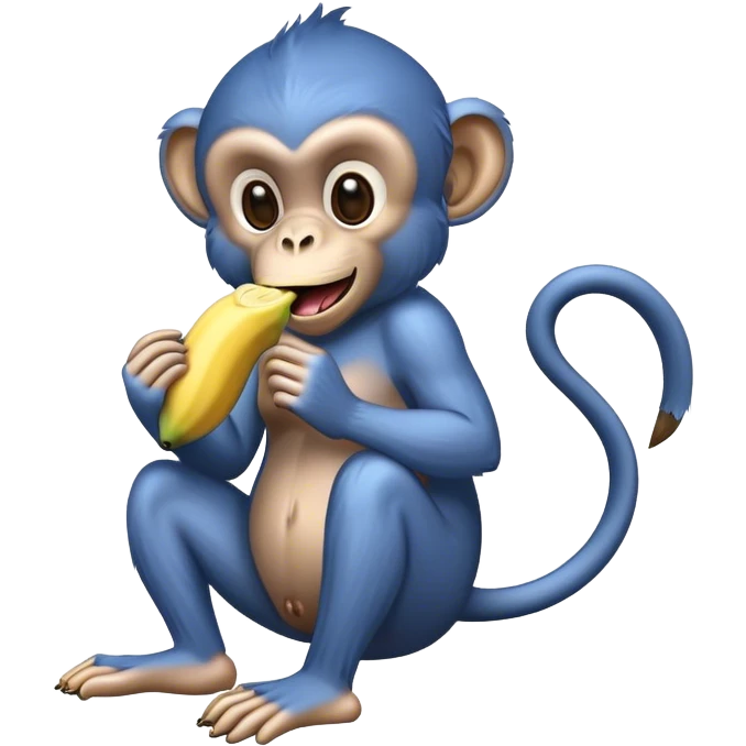blue monkey eatin banana emoji