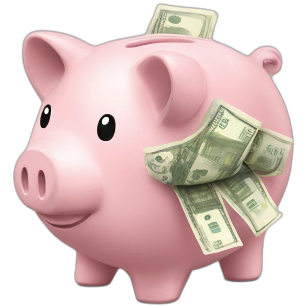 Piggy bank overflowing from being full of euro bills emoji