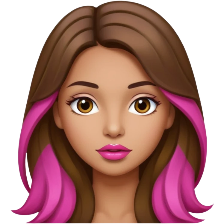 Olive skin full pink lips long brown hair with highlights  emoji