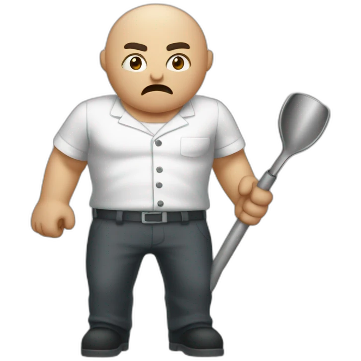 Canteen staff angry bald with ladle emoji