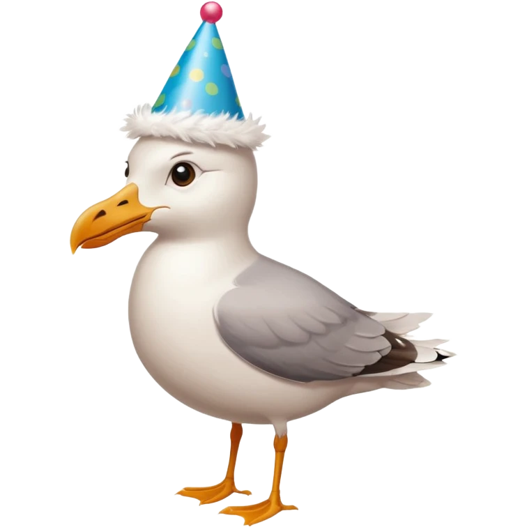 A seagull with a party hat emoji