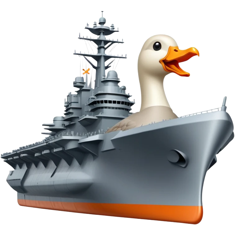 A battleship aircraft carrier hybrid with a goose head instead of the front command tower, with orange beak emoji