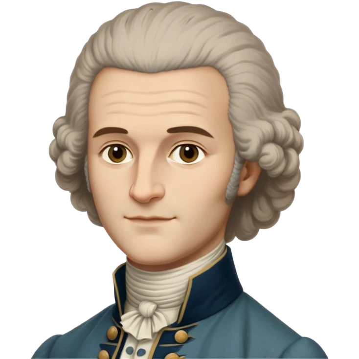 portrait closely resembling historical paintings of Jean-Jacques Rousseau, 18th-century powdered wig, high forehead, gentle eyes, subtle smile, period-accurate clothing emoji