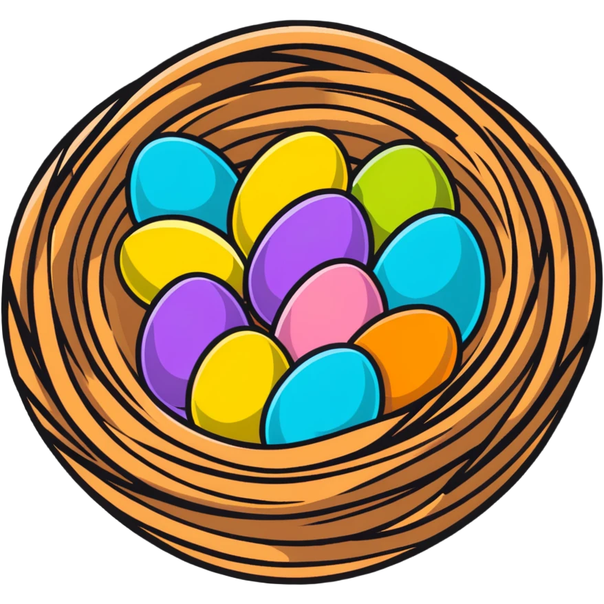 Easter nest with colorful eggs and Easter decorations emoji