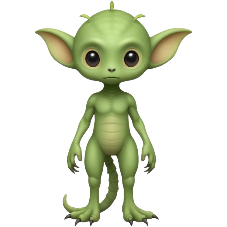 full body cute roughly humanoid peacefull alien furry with 2 legs and eye stalks stands upright and looks intelligent ...wears clothing. not green..looks happy and cudly... doesnt have eyes on face, there is a stalk coming from top of head with a single large eye emoji